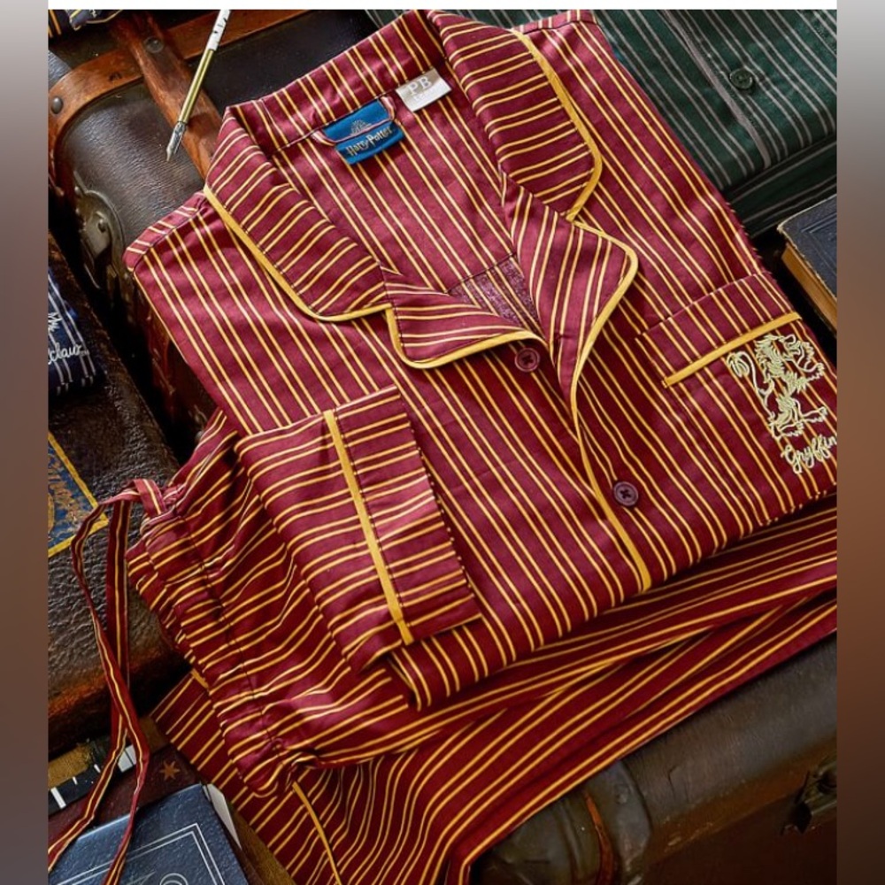 Pottery Barn Teen Burgundy and Gold Striped Kids Pajama Set